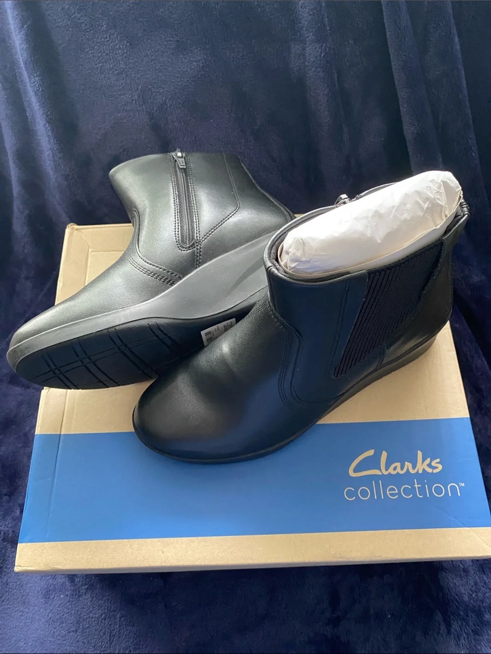 Clarks Black Slip-On Leather Ankle Boots